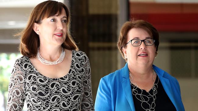 Minister for Child Development Susan Close and chief executive of the Department for Child Protection Cathy Taylor face the media on Sunday after revelations another employee has been charged with abusing vulnerable children in his care. Picture: Calum Robertson