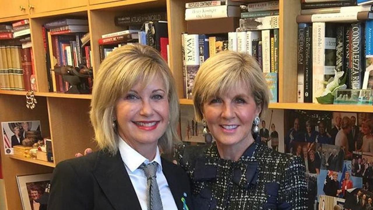 Julie Bishop and Olivia Newton John during the late singer’s trip to Canberra on a breast cancer advocacy jaunt. Instagram image.