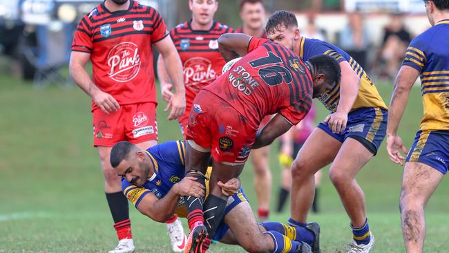 Sherwin Tanabi met in a tackle. Picture: DC Sports Photography.