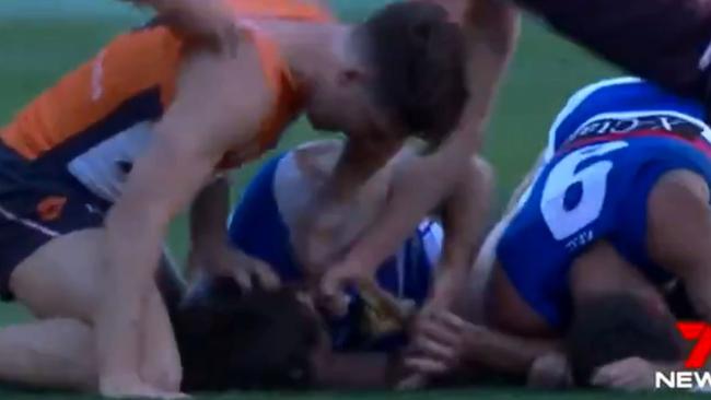 Toby Greene was sent to the tribunal for this incident involving Marcus Bontempelli.