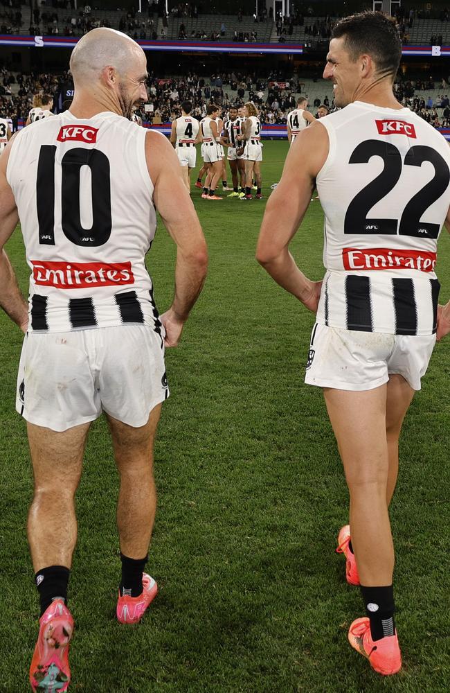 Steele Sidebottom and Scott Pendlebury return for Collingwood. Picture: Michael Klein