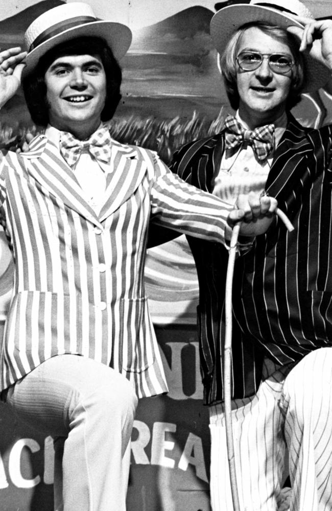 Daryl Somers and John Blackman in costume for segment on TV show "Hey Hey its Saturday" circa 1980.