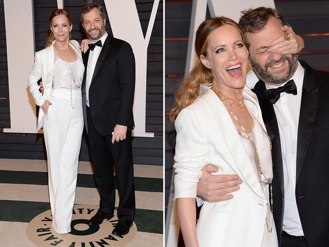 Leslie Mann and Judd Apatow arrive at the 2015 Vanity Fair Oscar Party. Pictures: AP