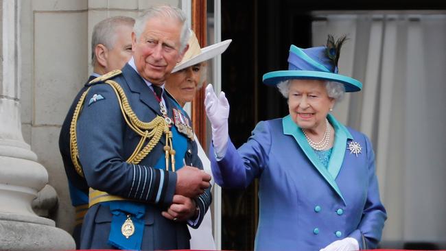 Prince Charles and Camilla with the Queen on the balcony of Buckingham Palace earlier this year. Picture: AFP.