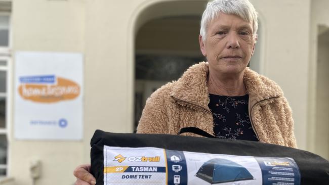 Mount Gambier homelessness organisation ac.care manager Trish Spark at the Limestone Coast Homelessness Centre in Mount Gambier where staff have been providing swags and tents to the homeless. Picture: Supplied