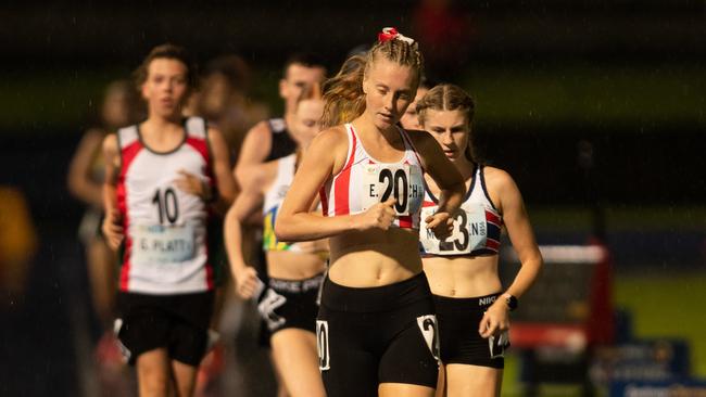 Racing in the combined age and gender road walk final at Sydney Olympic Park.