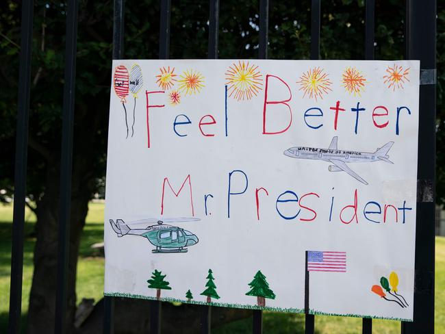 A sign of support outside the Walter Reed Medical Centre. Picture: AFP