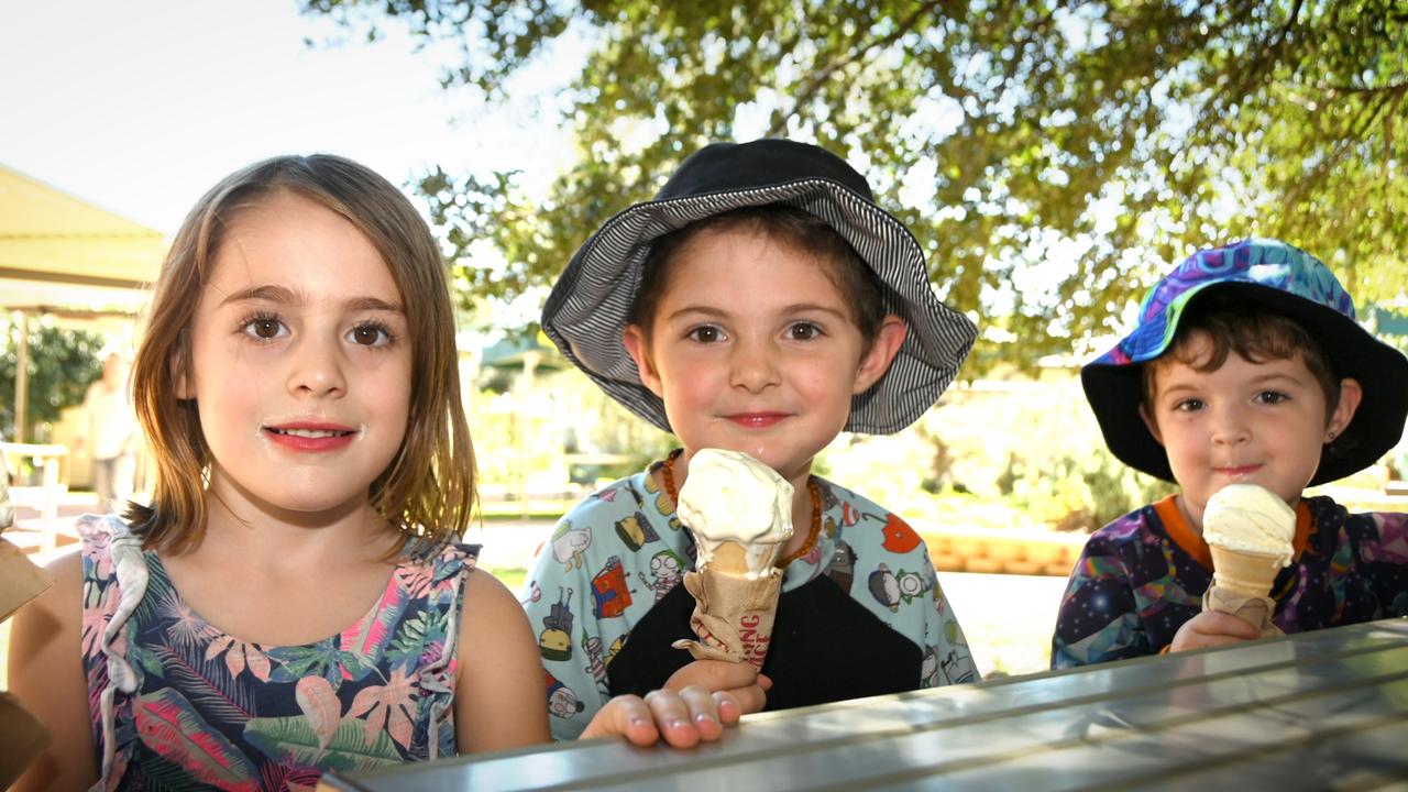 Geham State School celebrate 150th anniversary. Visitors enjoying the markets and anniversary celebrations, From left; Clara Cherry, Lilith Aitken and ZeeZee Aitken.