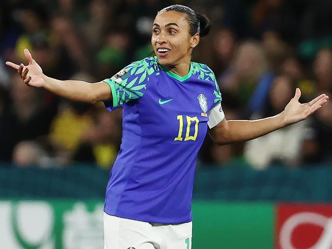 MELBOURNE, AUSTRALIA - August 2 , 2023. WomenÃs World Cup Soccer.     Marta during Brazil  vs Jamaica  at Melbourne Rectangular Stadium on August 2 , 2023, in Melbourne, Australia. Photo by Michael Klein.