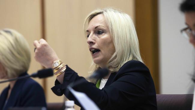 Christine Holgate during the October 2020 parliamentary hearing, at which she was confronted with the need to explain a two-year-old watch purchase. Picture: Gary Ramage