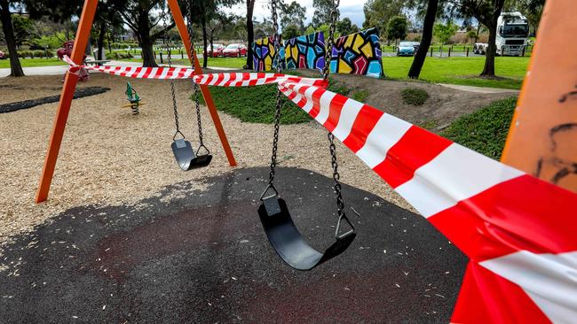 Sign of our times: A roped-off Maribyrnong playground. Picture: Tim Carrafa