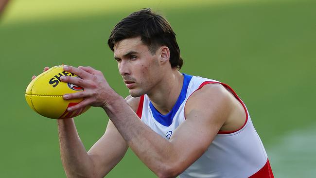 ADELAIDE, AUSTRALIA - AUG 11: Sam Darcy of the Bulldogs lines up for goal during the 2024 AFL Round 22 match between the Adelaide Crows and the Western Bulldogs at Adelaide Oval on August 11, 2024 in Adelaide, Australia. (Photo by Sarah Reed/AFL Photos via Getty Images)