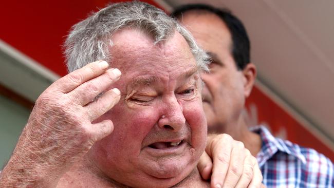 Flood victim Frank Beaumont breaks down after NSW Supreme Court ruled in favour of about 6000 victims of Queensland's 2011 floods. Picture: AAP/Jono Searle