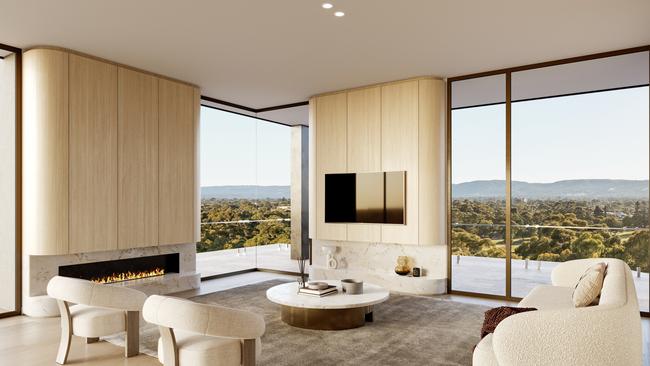 Artist's impression of the $130m luxury apartment development at 200 East Tce, Adelaide. Penthouse. Picture: Supplied by Global Intertrade and Minuzzo Project Management