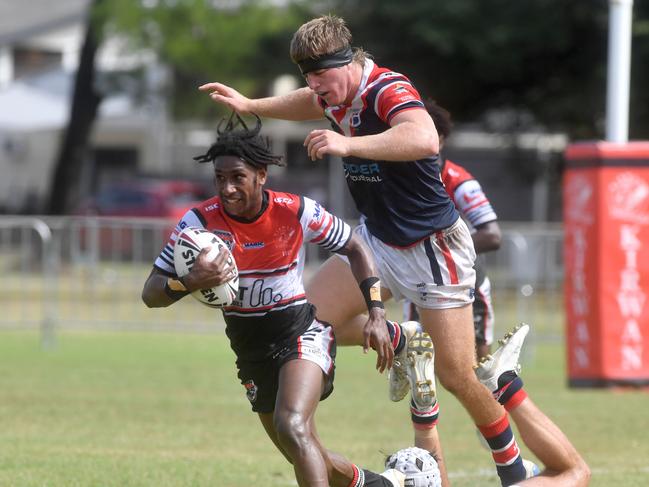 Kirwan State High School hosts St Patrick's College, Mackay, in round 1 of the 2025 Aaron Payne Cup. Kirwan's Number 6 runs 60 meters for individual tray. Picture: Evan Morgan