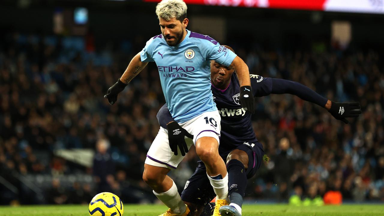 Sergio Aguero was the victim of a balls-and-all tackle this morning.
