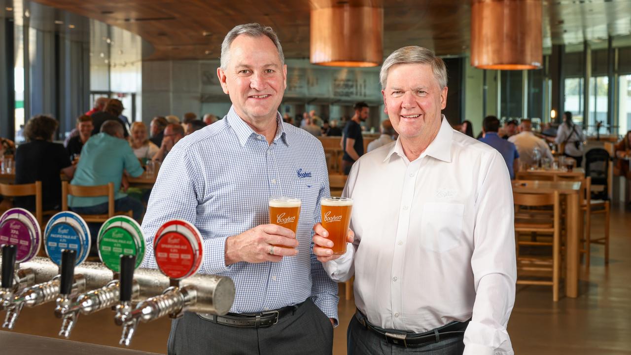 Incoming Coopers Brewery boss Michael Shearer (left) with outgoing, long-serving managing director Tim Cooper. Picture: Russell Millard