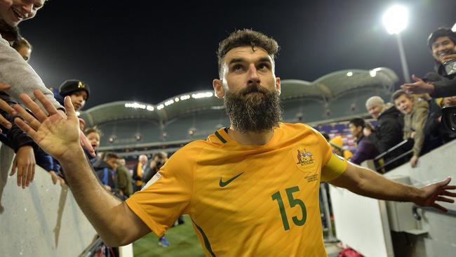 Mile Jedinak from Australia after the 2018 FIFA World Cup Asian Qualifier match between Australia and Saudi Arabia at the Adelaide Oval in Adelaide, Thursday, June 8, 2017. (AAP Image/David Mariuz) NO ARCHIVING, EDITORIAL USE ONLY