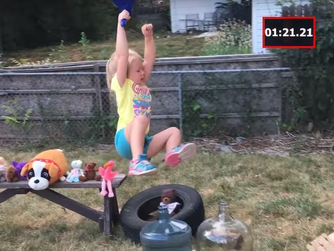 Her dad even designed a flying fox. Picture: YouTube