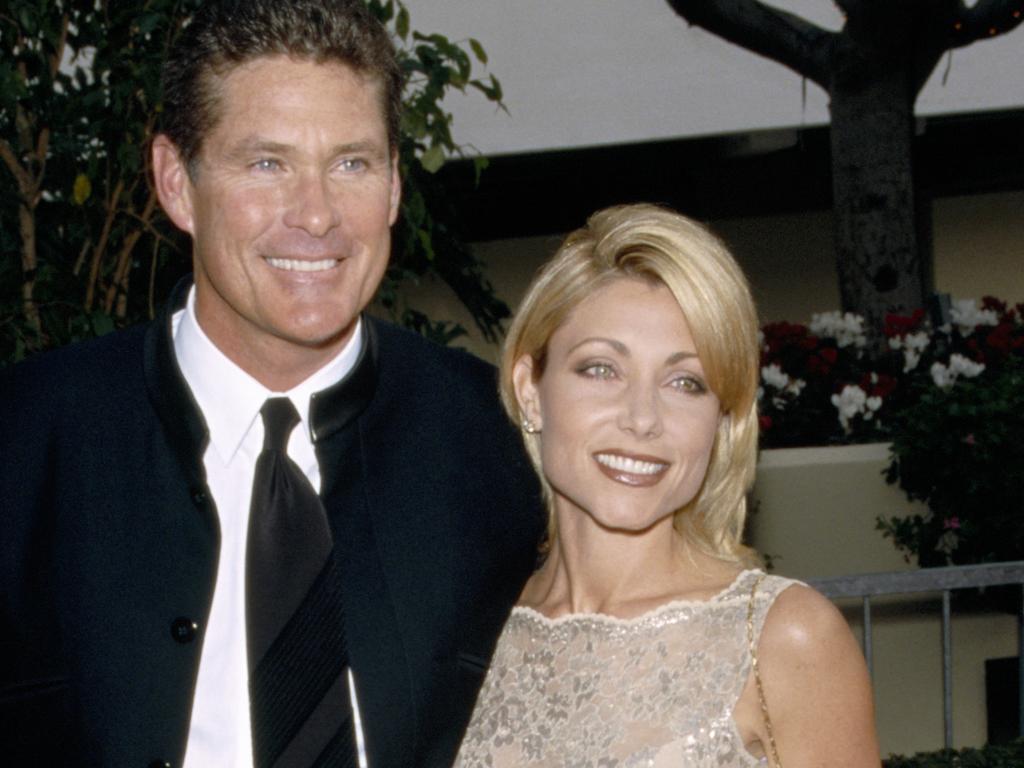 Actor David Hasselhoff with then wife Pamela Bach arrive at the 55th Annual Golden Globe Awards held at the Beverly Hilton Hotel in 1998. Picture: Fitzroy Barrett/NBC/NBCU Photo Bank via Getty Images