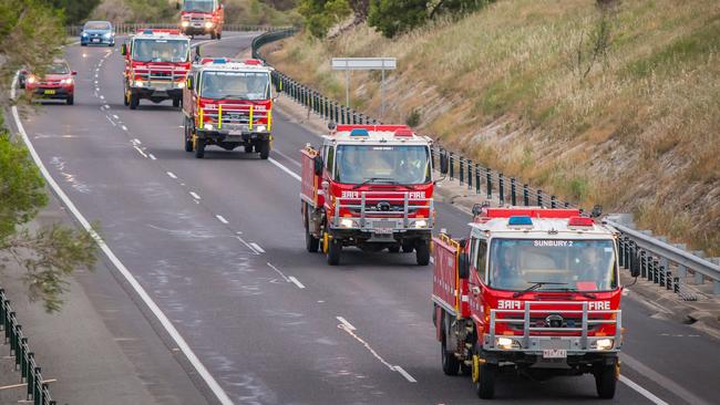 CFA fire crews travel up the Hume Highway to assist in the NSW bushfires. Picture: Tom Winter.