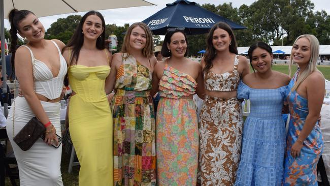 Hannah, Rose, Alexis, Bella, Zara, Hannah and Eva at the Rockhampton Jaguar Land Rover Pop-Up Polo on June 3, 2023. Picture: Aden Stokes
