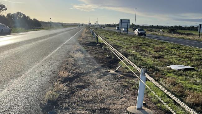 Broken bollards at the scene of the fatal crash near Gawler on Wednesday morning.