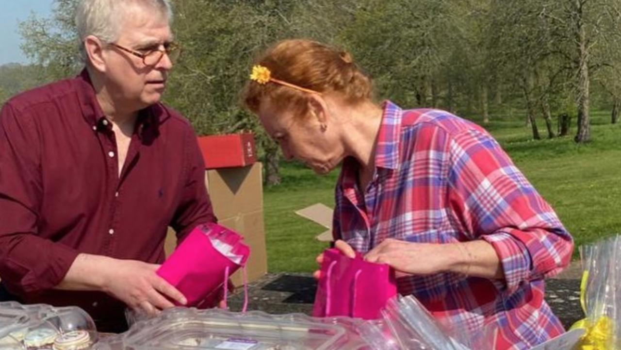 Prince Andrew helps pack care packages for a hospice during the coronavirus pandemic. Picture: Instagram/Antonia Marshall