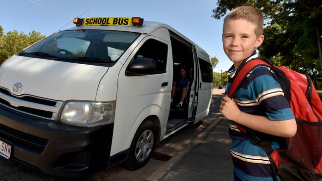 Clare State School. Student William Eckford, 8, about to baord a school bus. Picture: Evan Morgan