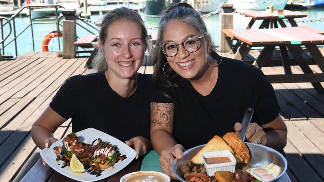 The Boatshed’s Alison Parker and Bec Mayfield and Alison Parker with the specialty Fatty Boomba and Lord Howe Eggs. Picture: Katrina Bridgeford.