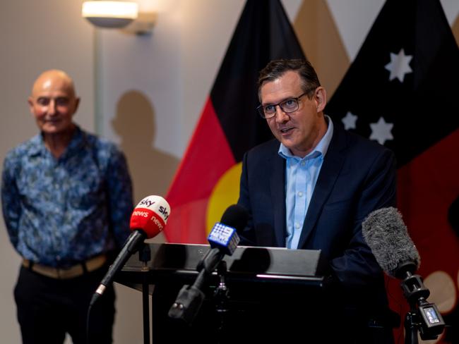 The Chief Minister Michael Gunnerl holds a press conference providing an update on border restrictions due to COVID-19. he is joined by Hugh Heggie - Chief Health Officer and Commissioner of Police, Jamie Chalker. Picture: Che Chorley