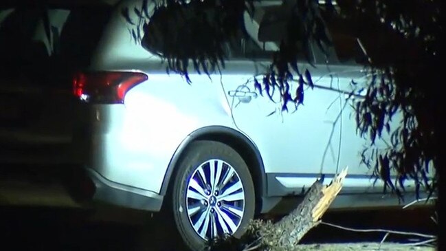 A silver Mitsubishi Outlander allegedly crashed into a tree close to where a man in his 30s was found unresponsive in Perth’s north. Picture: 9News