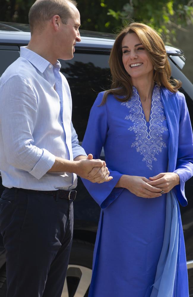 Kate wore a traditional Kurta while Prince William wore a shirt and trousers. Picture: AP Photo/B.K. Bangash.