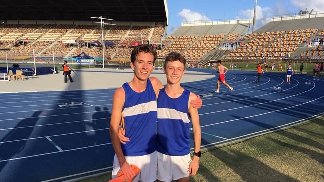 Churchie runners Ky Robinson and Ariche Ridgway at the GPS Track and Field Championships in 1979.