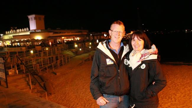 Sally and Tony Garman volunteers for the National Parks and Wildlife service as penguin wardens looking after penguins at Manly wharf. Friday, July 7, 2017. Picture: Damian Shaw)