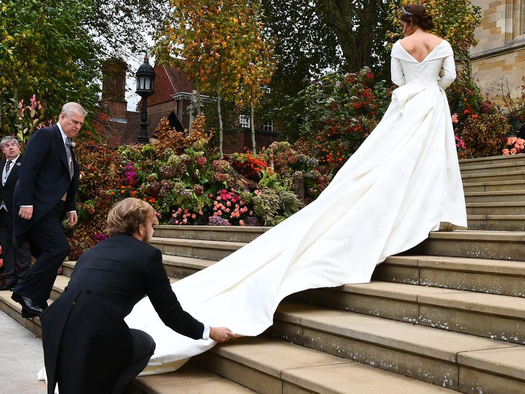 Prince Andrew, the Duke of York arrives with Princess Eugenie for her wedding to Jack Brooksbank at St George’s Chapel in Windsor Castle on October 12, 2018 in Windsor, England. (Photo by Victoria Jones - WPA Pool/Getty Images)