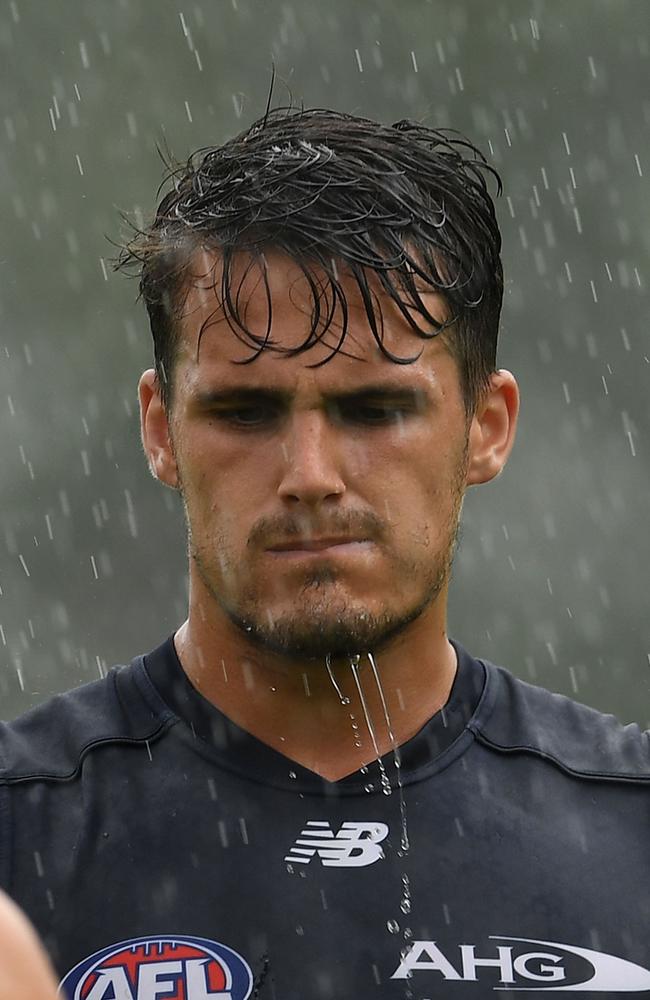 Harley Balic on the training track with Melbourne at Gosch's Paddock on December 1, 2017.