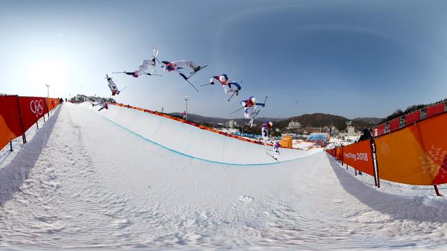 A digital composite shows France’s Thomas Krief in the freestyle halfpipe at the Games. Picture: Getty