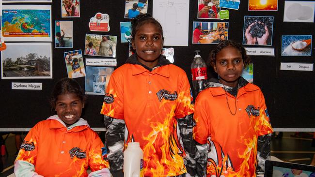 Angurugu School Nora Amagula, Josianna Mamarika and Latina Lalara as Territorian students descend on Darwin for the Kids in Space event. Picture: Pema Tamang Pakhrin