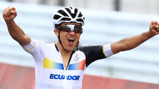 Richard Carapaz from Ecuador crosses the finish line at the Fuji International Speedway Picture: Adam Head