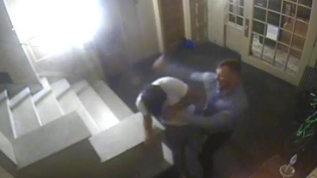 CCTV footage shows former NRL player Matthew Lodge assaulting Joseph Cartright.