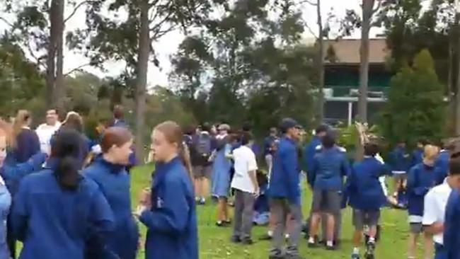 Castle Hill students evacuated to the Oval. Picture: Twitter