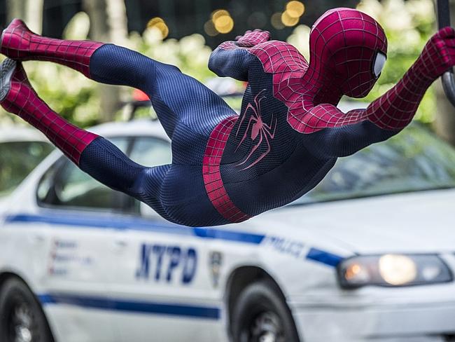 Hanging on ... Andrew Garfield stars as Spider-Man in The Amazing Spider-Man 2, also starring Emma Stone.