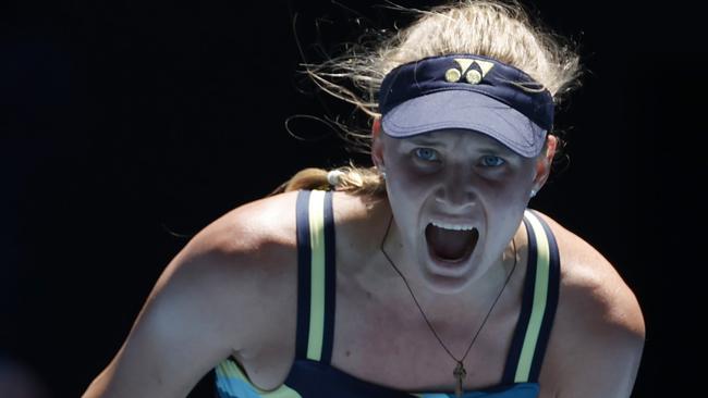 Ukrainian qualifier Dayana Yastremska celebrates her quarter final win over Linda Noskova. Pic: Michael Klein