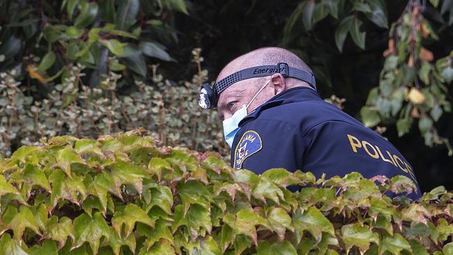 Police at the scene in Harrington Street after fatal stabbing. Picture: Chris Kidd