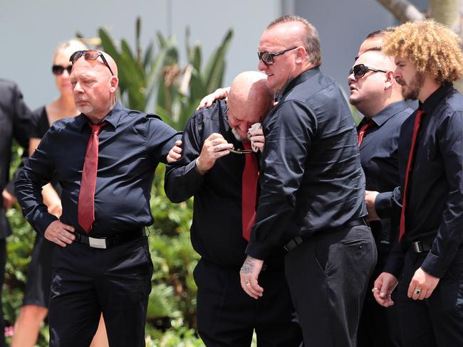 Friends and family attend the funeral of Comanchero bikie Shane Ross. Picture: Supplied