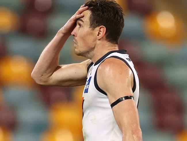 AFL Round 18. 18/09/2020.  St Kilda vs GWS Giants at the Gabba, Brisbane.  Jeremy Cameron of the Giants reacts after missing a set shot Q2  . Pic: Michael Klein