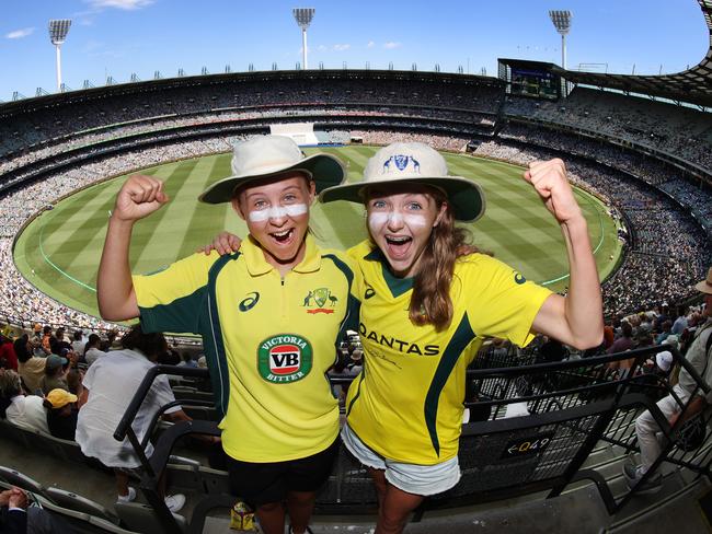 Aussie fans Emma and friend Hilary at the Boxing Day test in 2022. Picture: David Caird