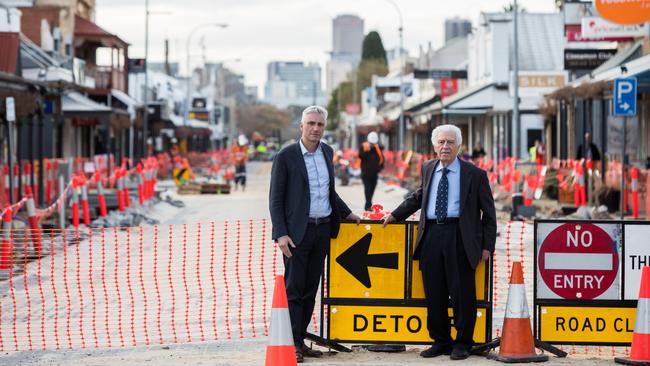 Landlord Con Angelopoulos on King William Rd in front of an empty business premises that the Duke Group own. Picture: Kelly Barnes