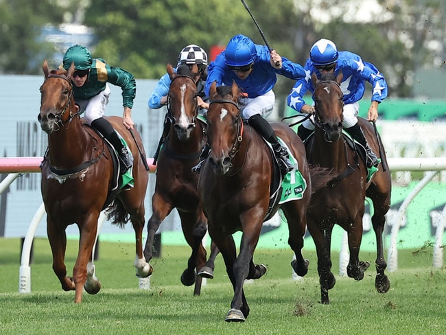 Beiwacht upsets his more fancied rivals in the Silver Slipper Stakes at Rosehill on Saturday. Photo: Jeremy Ng/Getty Images.